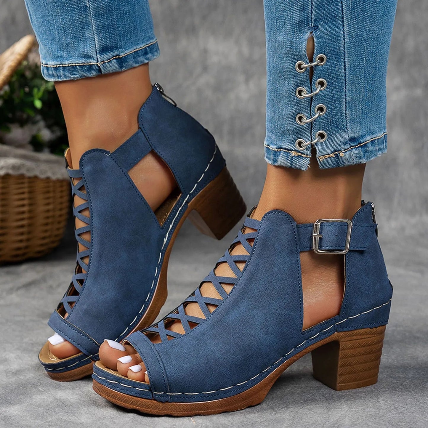 Sandales d'été élégantes pour femmes, talons épais compensés, talons hauts épais, bout ouvert, croix creuse, chaussures polyvalentes de mariage MAEJORKEN