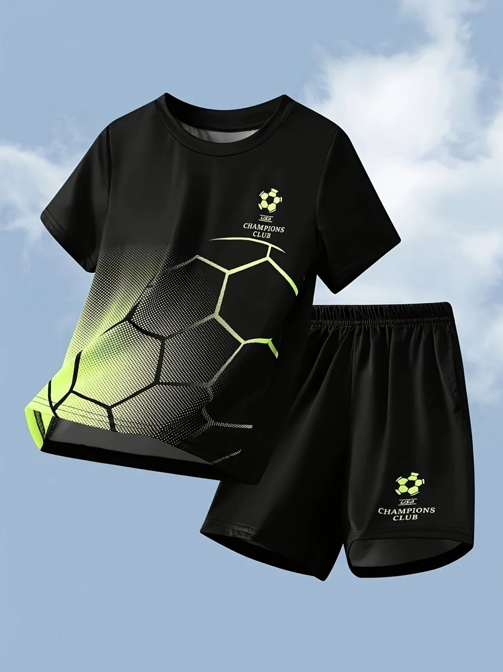 Vêtements pour enfants, ensemble décontracté à imprimé football, col rond, manches courtes et short, ensemble sportif d'été pour garçons, basketball, football MAEJORKEN