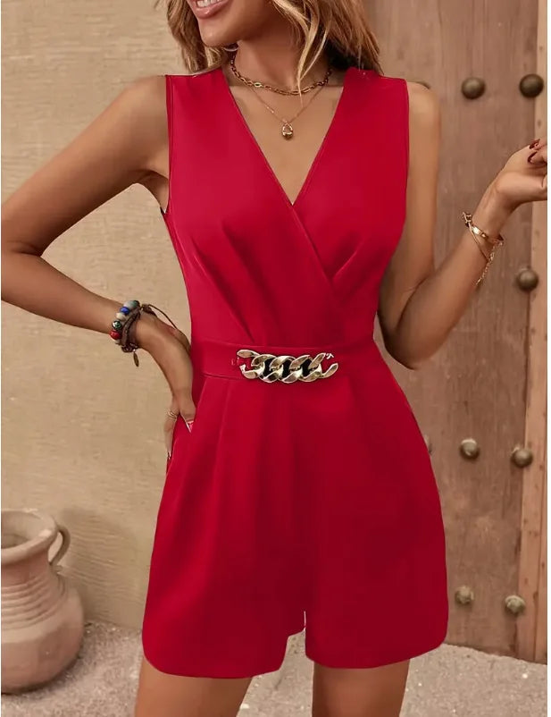 Combinaison d'été sans manches pour femmes, col en v, Slim, taille haute, mode, short de rue noir, combinaison de bureau, 2025 MAEJORKEN