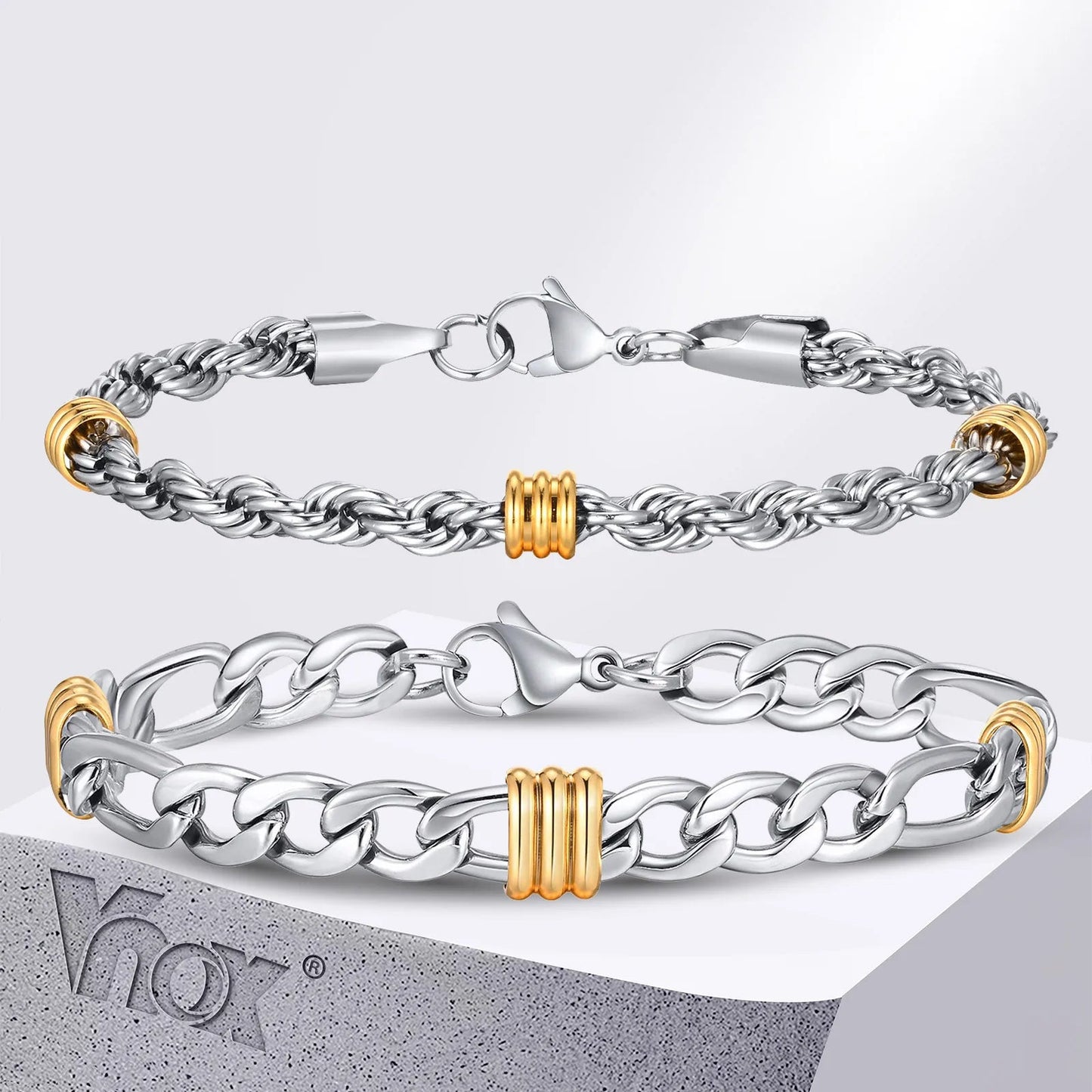 Vnox – Bracelets élégants en chaîne de corde avec breloques en Tubes, Bracelets à maillons cubains simples, bijoux de bracelet tendance en acier inoxydable MAEJORKEN