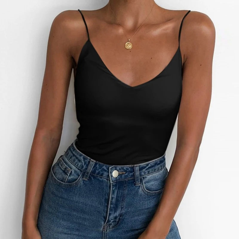 Débardeur en Satin pour femmes, fin, sauvage, solide, débardeur, bretelles Sexy, Tops basiques, Slim, sans manches, été, 2022 MAEJORKEN