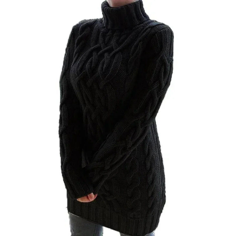 Robe pull longue à col haut pour femme, pull tricoté, couleur unie, épais, Mini, mode hiver automne 2024 MAEJORKEN