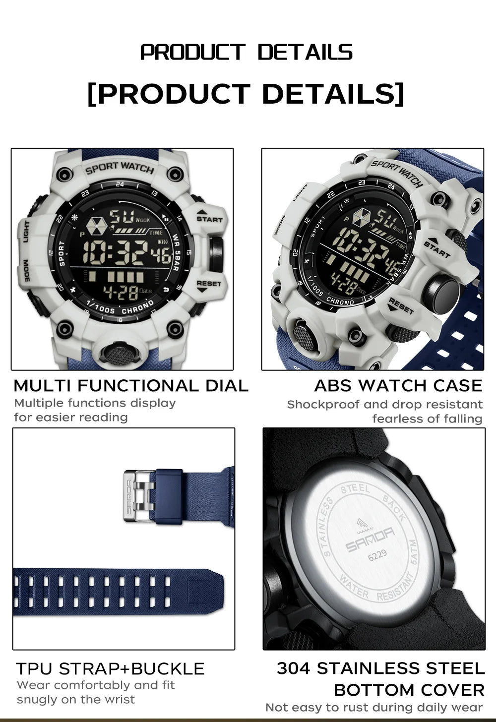 SANDA Sports de plein air hommes montre LED étanche analogique numérique spectacle multifonction grand cadran électronique montre-bracelet G style mâle Cloc MAEJORKEN