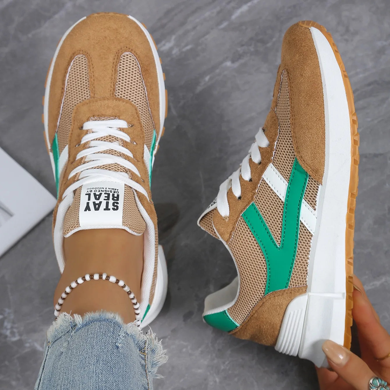 Chaussures décontractées élégantes à lacets, nouveau style tendance, pour femmes, printemps/automne, bout rond, semelle épaisse, antidérapantes, confortables, chaussures de sport MAEJORKEN