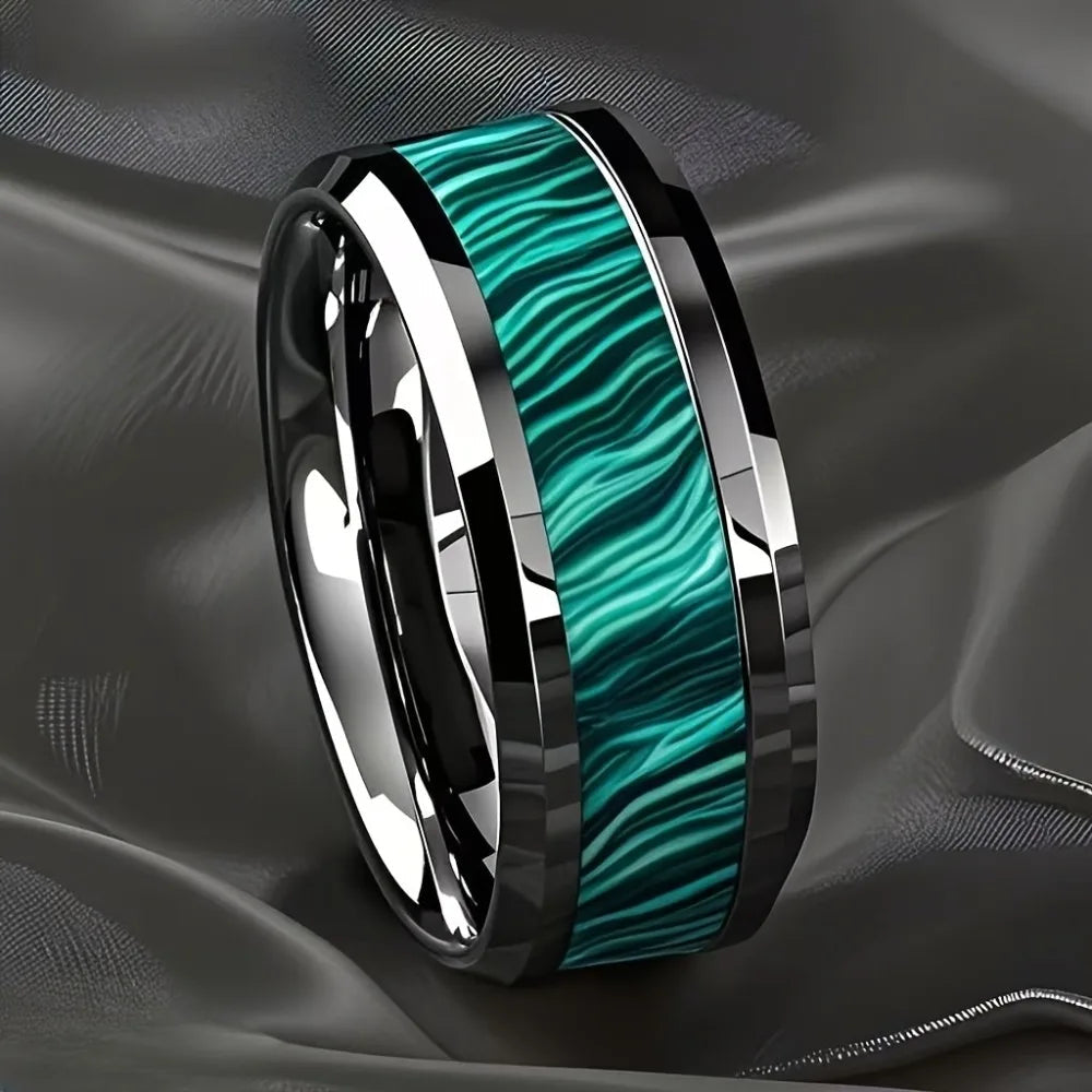 Bagues en acier inoxydable pour hommes, Imitation de pierre de paon, incrustation de 8MM, couleur argent, bijoux de mariage pour hommes, vente en gros MAEJORKEN