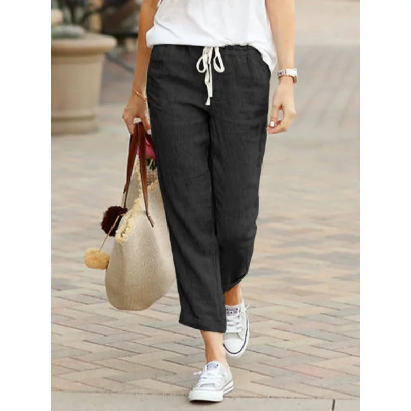 Pantalon de neuf minutes, couleur unie, ample, loisirs, cordon de serrage, taille élastique, en coton, nouvelle mode 2025 MAEJORKEN