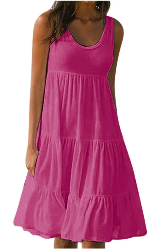 Grande taille femmes casual O cou sans manches volants Mini robe Boho solide plage robe d'été surdimensionné robe ample 2025 été MAEJORKEN