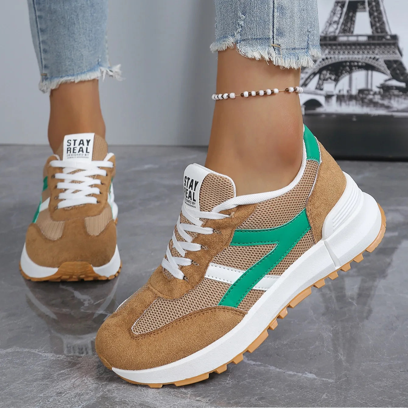 Chaussures décontractées élégantes à lacets, nouveau style tendance, pour femmes, printemps/automne, bout rond, semelle épaisse, antidérapantes, confortables, chaussures de sport MAEJORKEN