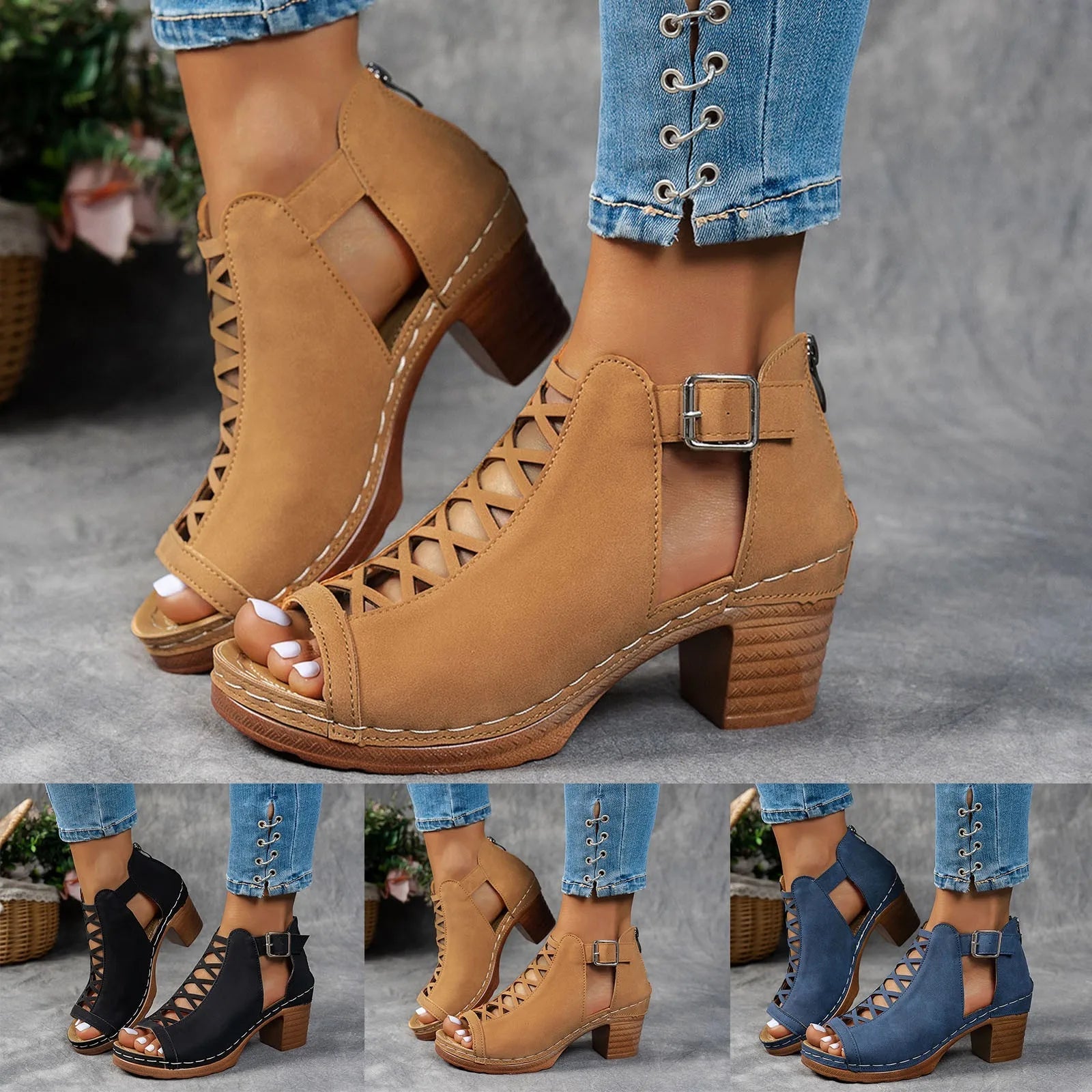 Sandales d'été élégantes pour femmes, talons épais compensés, talons hauts épais, bout ouvert, croix creuse, chaussures polyvalentes de mariage MAEJORKEN