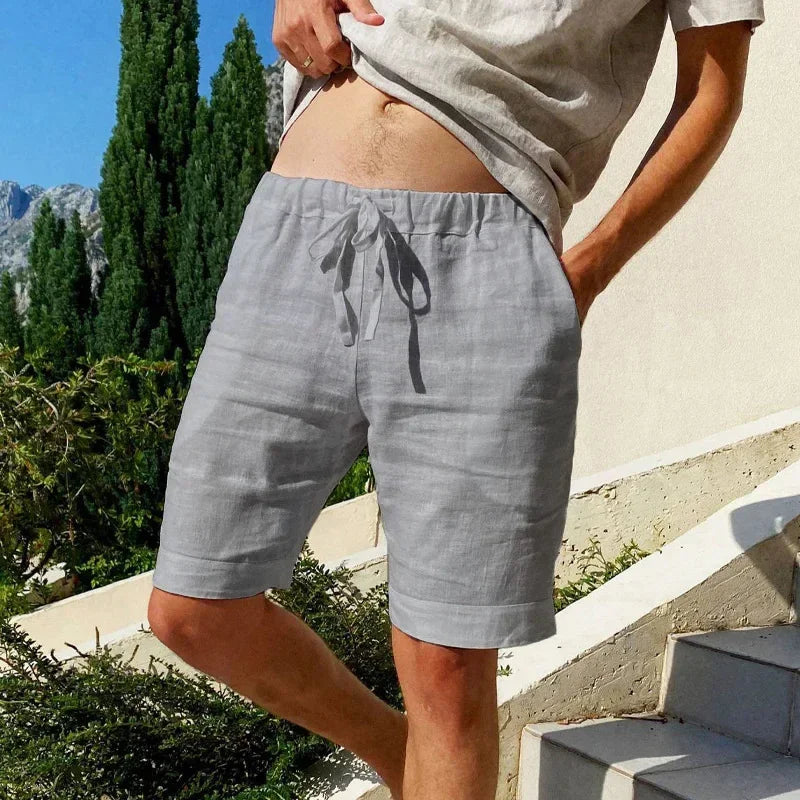 Short en coton et lin respirant pour homme, pantalon de plage hawaïen, solide, document fjadt, streetwear polyvalent, été, nouveau MAEJORKEN