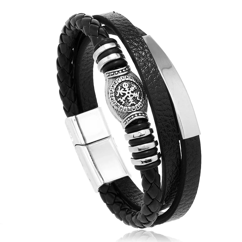 Bracelets en cuir tendance pour hommes, en acier inoxydable, corde tressée multicouche de 21CM, bijoux cadeaux MAEJORKEN
