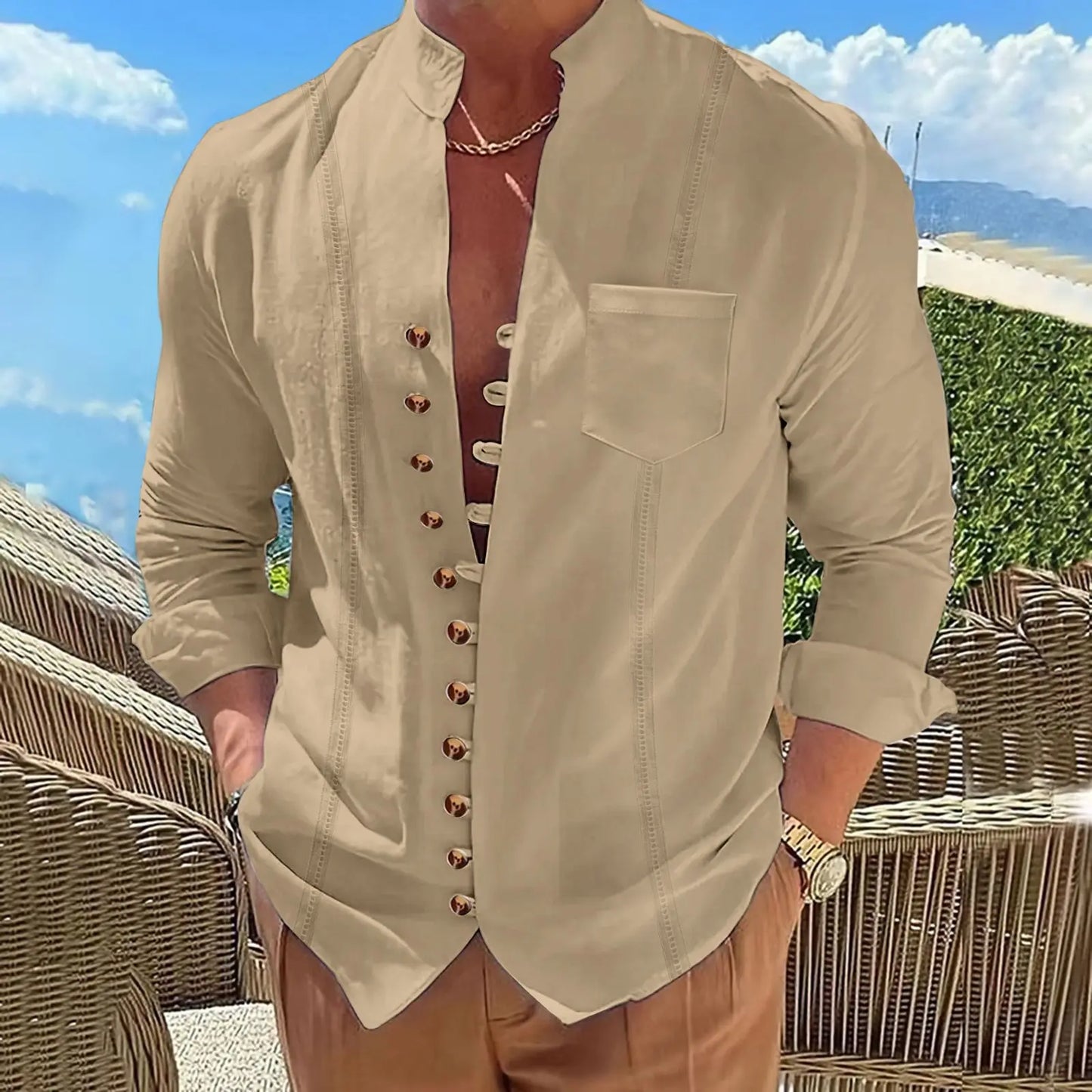 Chemise à manches longues en coton et lin du S au 3XL