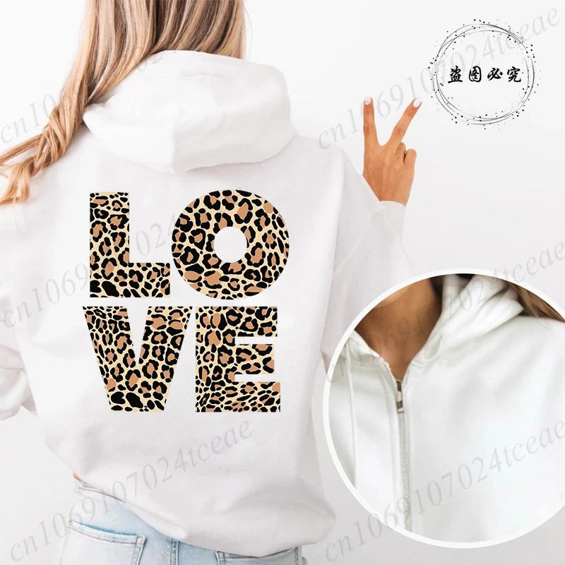 Sweat à capuche avec fermeture éclair pour femmes, Style unisexe, surdimensionné, ample, haut d'extérieur, imprimé cœur, léopard, fermeture éclair, nouvelle collection MAEJORKEN