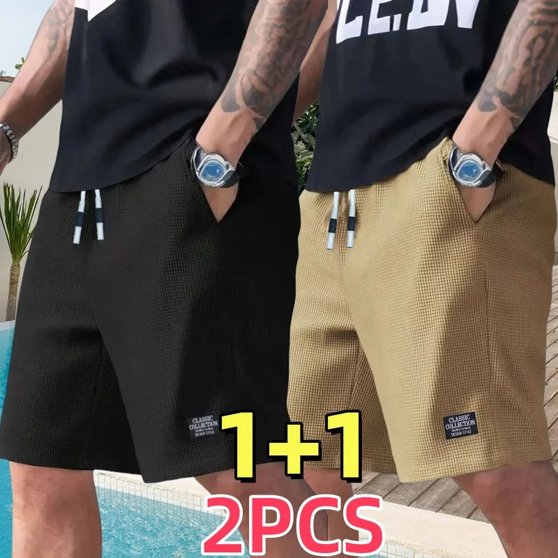 Lot de 2 shorts pour hommes, pantalons décontractés pour hommes, shorts de plage pour hommes, shorts de sport pour hommes, nouveau tissu texturé à la mode, pantalons respirants, adaptés aux vêtements décontractés quot MAEJORKEN