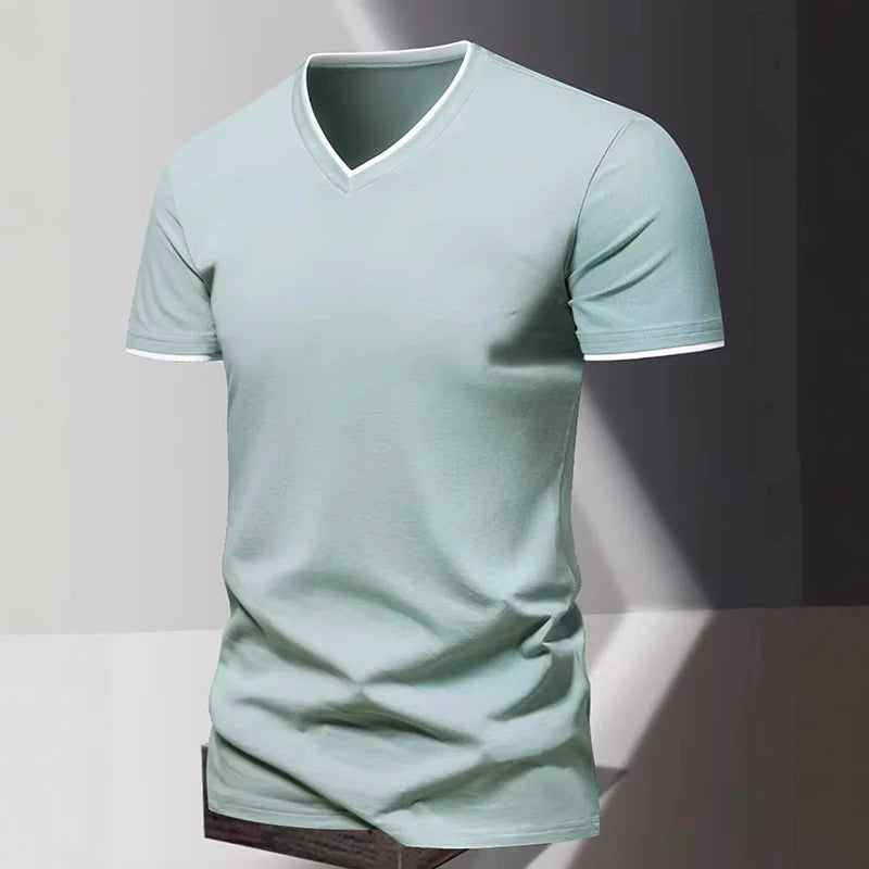 T-shirt pour homme à col en V et manches courtes, T-shirt de sport et de loisirs pour homme, T-shirt basique uni tendance et simple MAEJORKEN