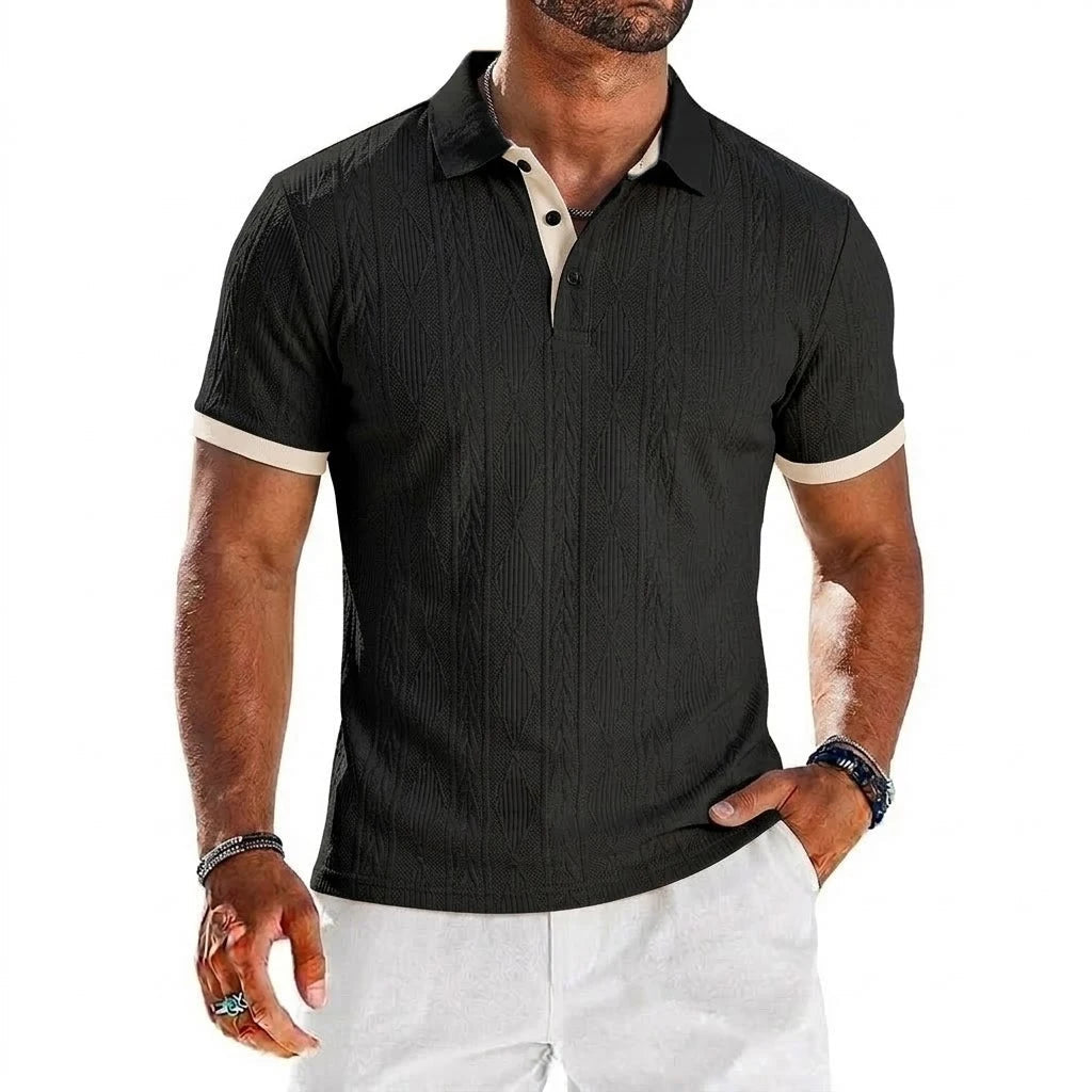 Chemises Polo Décontractées en Maille Extensible Texturée à Manches Courtes pour Hommes, Chemises de Golf, T-shirts Décontractés d'Été pour la Plage, Streetwear Boutonné MAEJORKEN