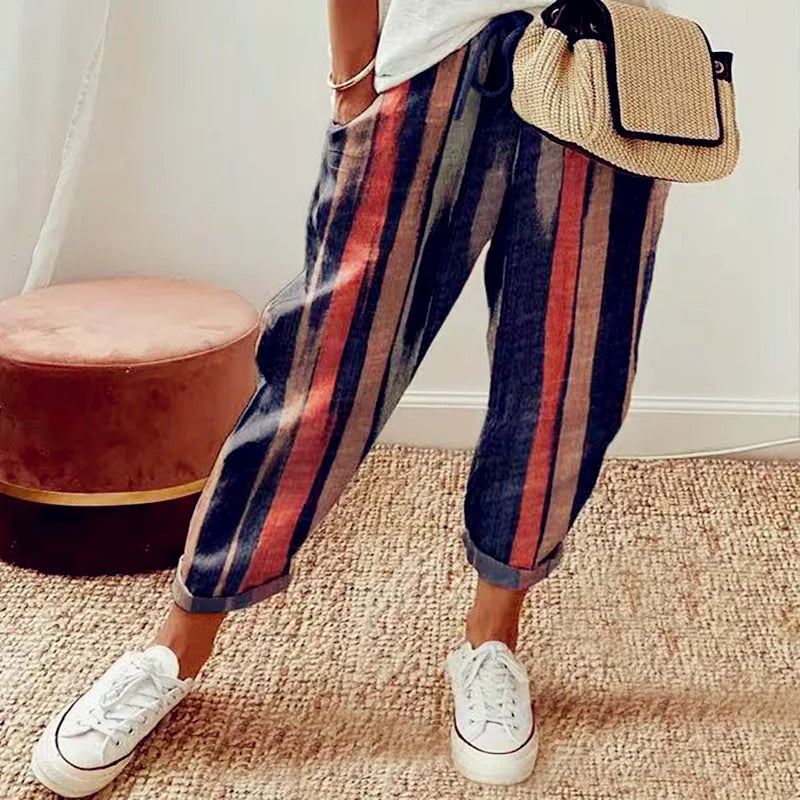 Pantalon mi-long en coton pour femmes, ligne à volants, Vintage, grande, grande taille, grande taille, décontracté, mode fête, bande ample, poche, été, printemps MAEJORKEN