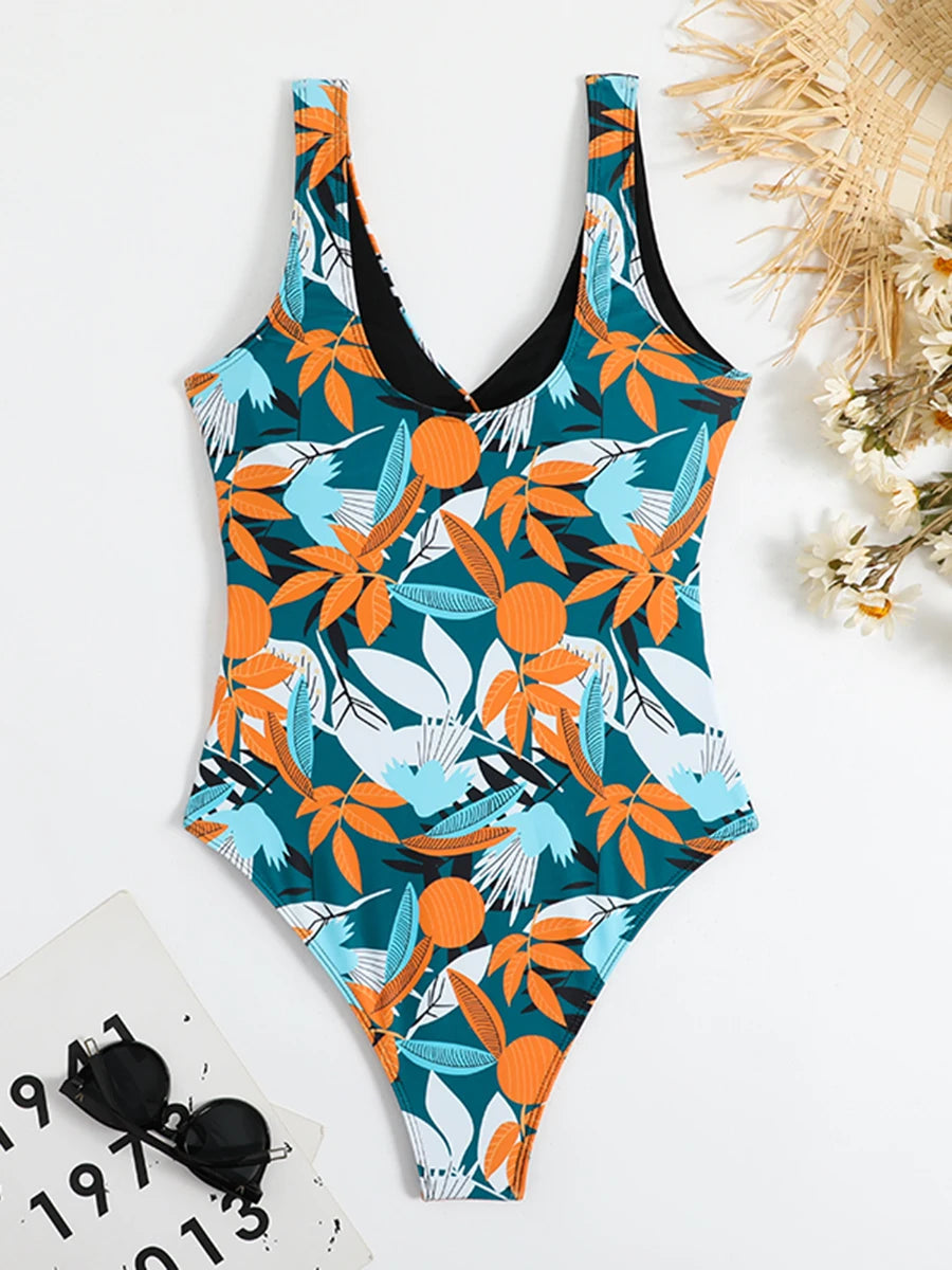Maillot de bain une pièce imprimé tropical 2026 avec nœud latéral et ceinture, rembourré, pour femme, tenue de plage estivale MAEJORKEN