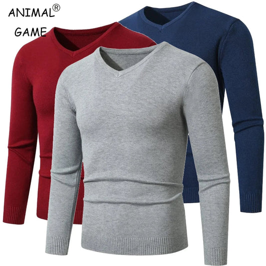 Pull tricoté à col en V pour hommes, couleur unie, manches longues, léger, décontracté, Business, coupe cintrée MAEJORKEN