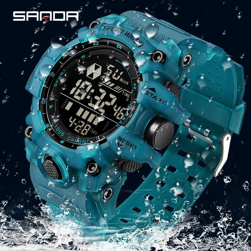 SANDA Sports de plein air hommes montre LED étanche analogique numérique spectacle multifonction grand cadran électronique montre-bracelet G style mâle Cloc MAEJORKEN