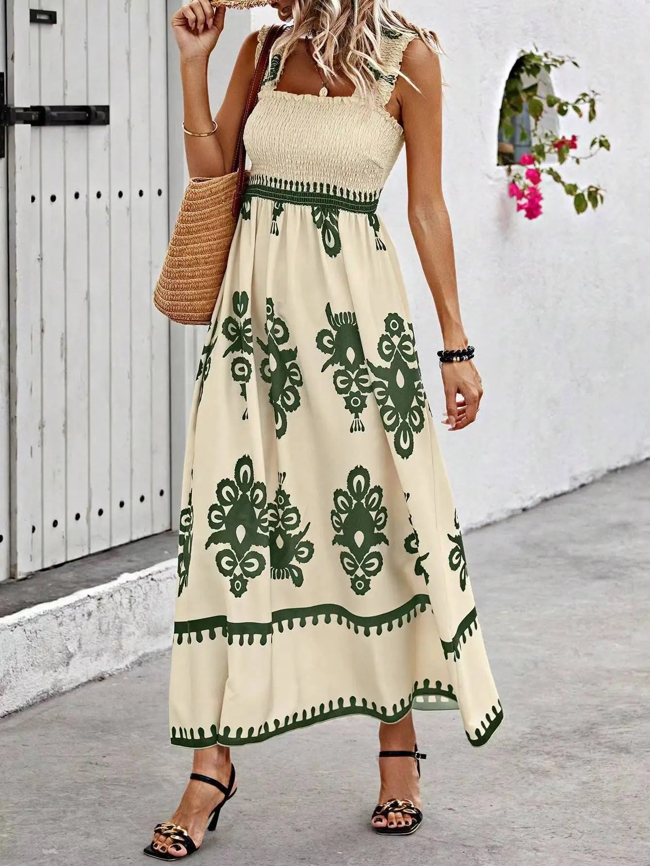 Robe d'été à bretelles imprimées dos nu du S au 2XL