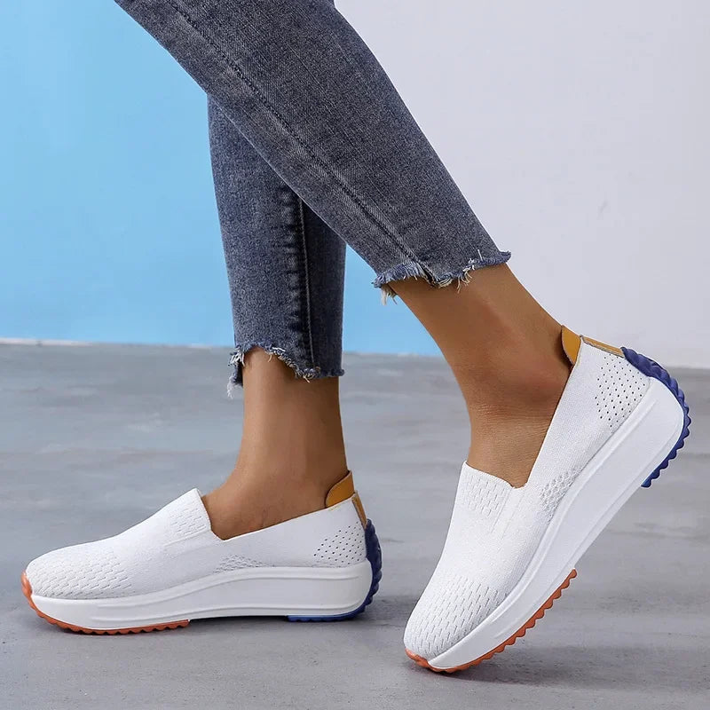 Baskets d'extérieur en maille respirante pour femmes, chaussures plates à enfiler, chaussures de Jogging légères à semelle compensée, mocassins d'été à semelle souple MAEJORKEN