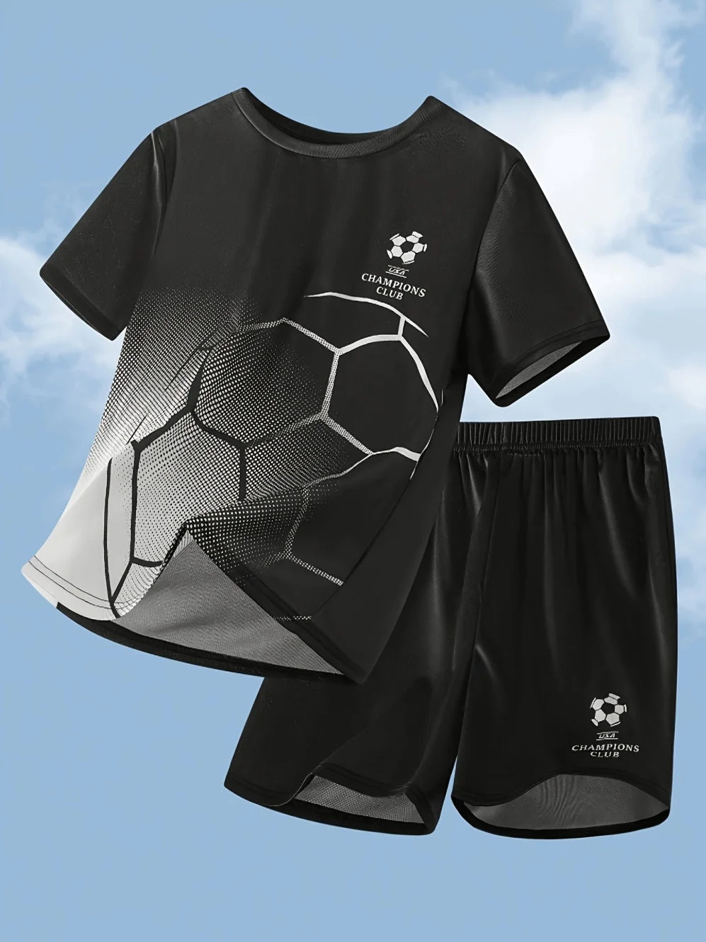 Vêtements pour enfants, ensemble décontracté à imprimé football, col rond, manches courtes et short, ensemble sportif d'été pour garçons, basketball, football MAEJORKEN