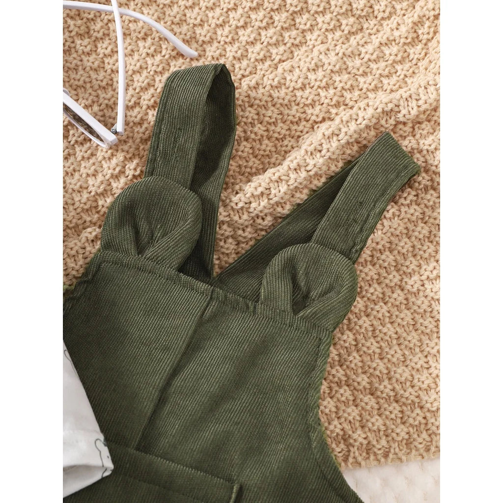 Ensemble 2 pièces pour bébé garçon body imprimé ours avec salopette verte du 3 au 24 mois