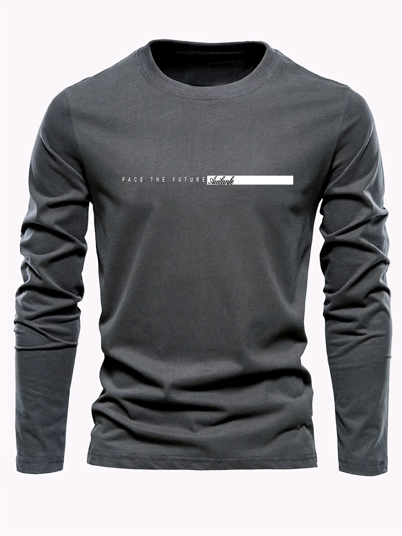 100% pur coton hommes à manches longues col rond ample décontracté futur lettre motif imprimé printemps et automne polyvalent T-shirt MAEJORKEN