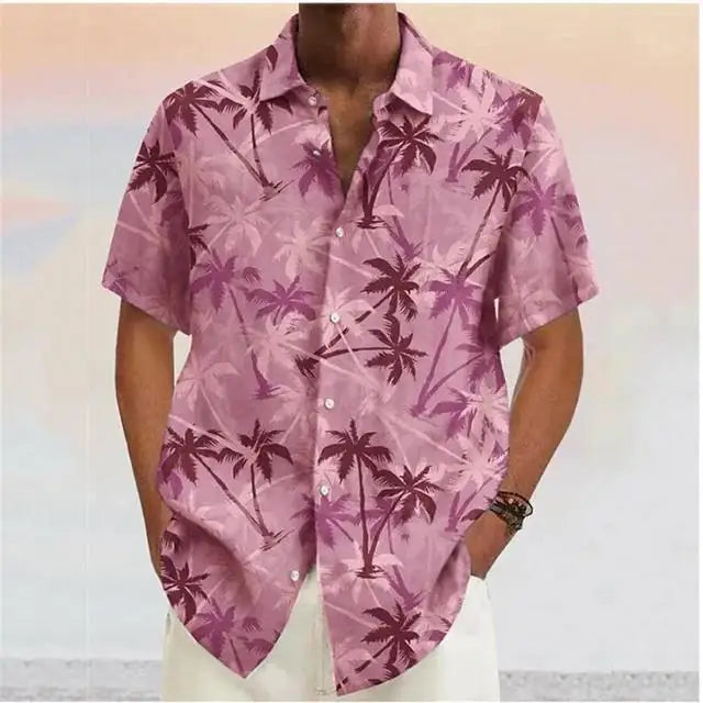 Chemises pour hommes 2023 Cocotier imprimé revers bouton chemise bleu hawaïen manches courtes créateur de mode décontracté doux 7 couleurs été MAEJORKEN