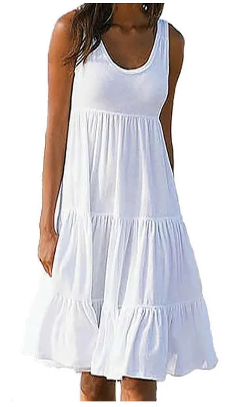 Grande taille femmes casual O cou sans manches volants Mini robe Boho solide plage robe d'été surdimensionné robe ample 2025 été MAEJORKEN