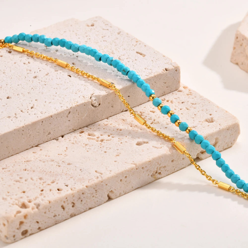 Bracelet turquoise pour femmes, bracelet double rond perlé, cadeau de bijoux plaqué or sans tarjuvenfree MAEJORKEN