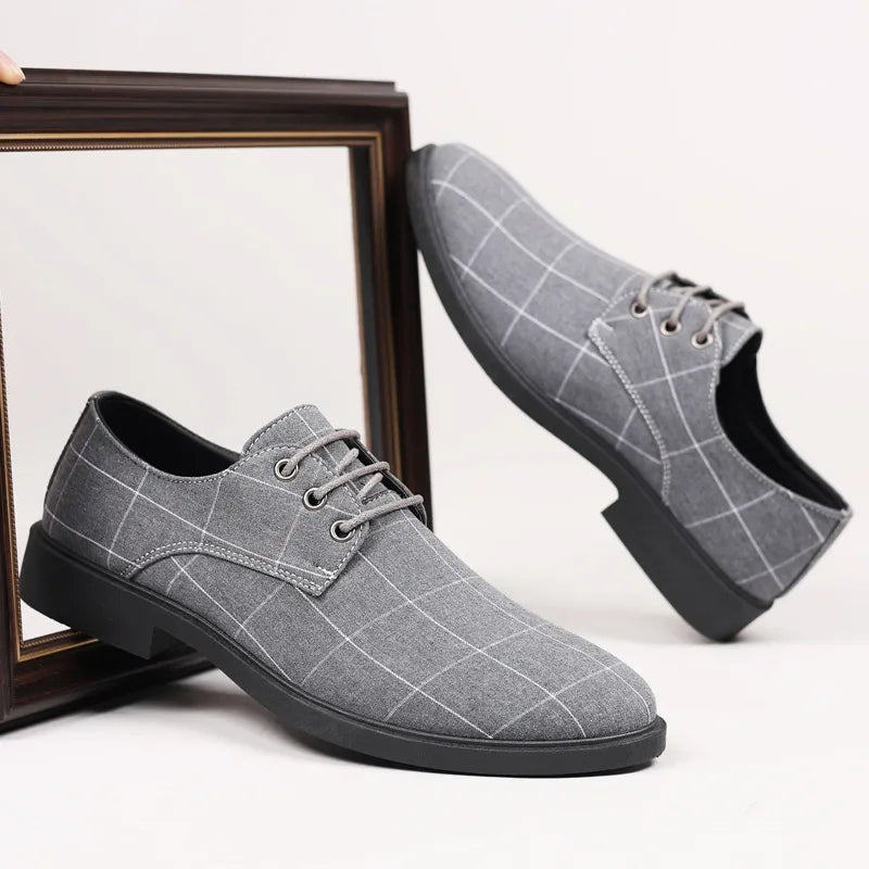 Chaussures d'affaires décontractées pour hommes printemps automne loisirs britanniques toile à lacets chaussures formelles respirant bout rond semelle extérieure en PVC MAEJORKEN