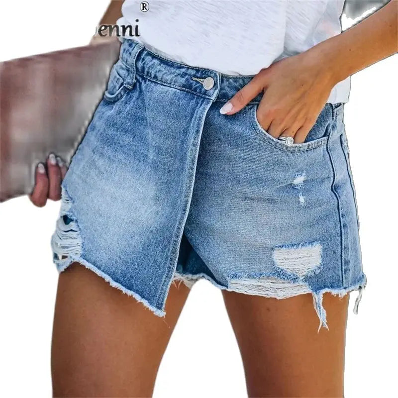 Short en jean déchiré pour femme, taille haute, troué, poches décontractées du S au 2XL MAEJORKEN