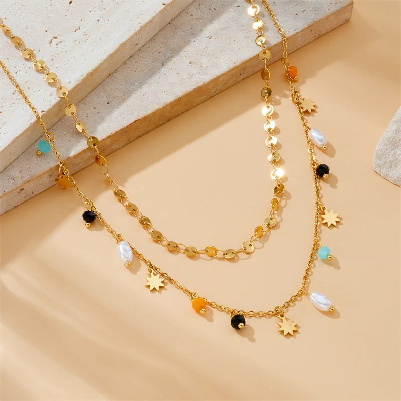 DIEYURO-Collier de pentacle de perles géométriques en acier inoxydable, pendentif étoile, bijoux de cou, cadeaux délicats, document en or, nouvelle mode, SION L MAEJORKEN