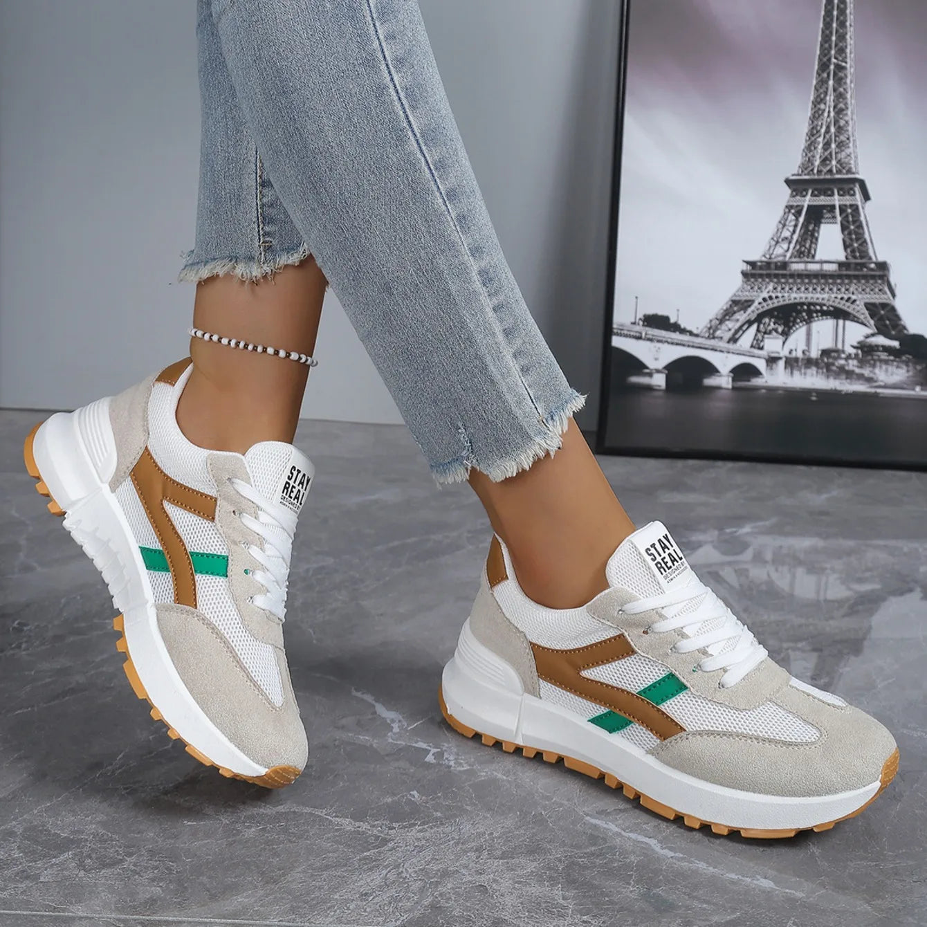 Chaussures décontractées élégantes à lacets, nouveau style tendance, pour femmes, printemps/automne, bout rond, semelle épaisse, antidérapantes, confortables, chaussures de sport MAEJORKEN