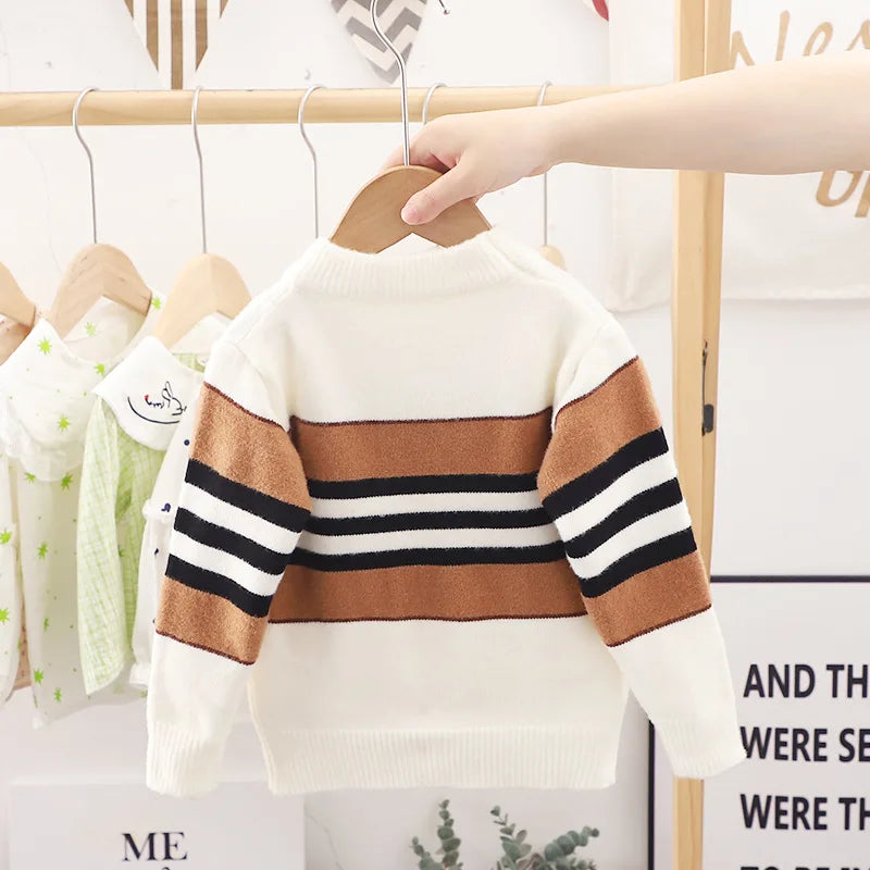 Pull à manches longues et col haut pour garçon de 2 à 6 ans, beau tricot, Design à rayures, automne et hiver MAEJORKEN