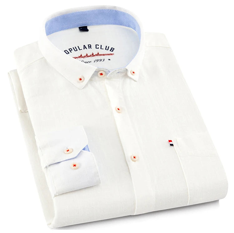 Chemise habillée à col boutonné pour hommes, mélange de coton et de lin respirant, manches longues, coupe cintrée, printemps été décontracté Chic MAEJORKEN