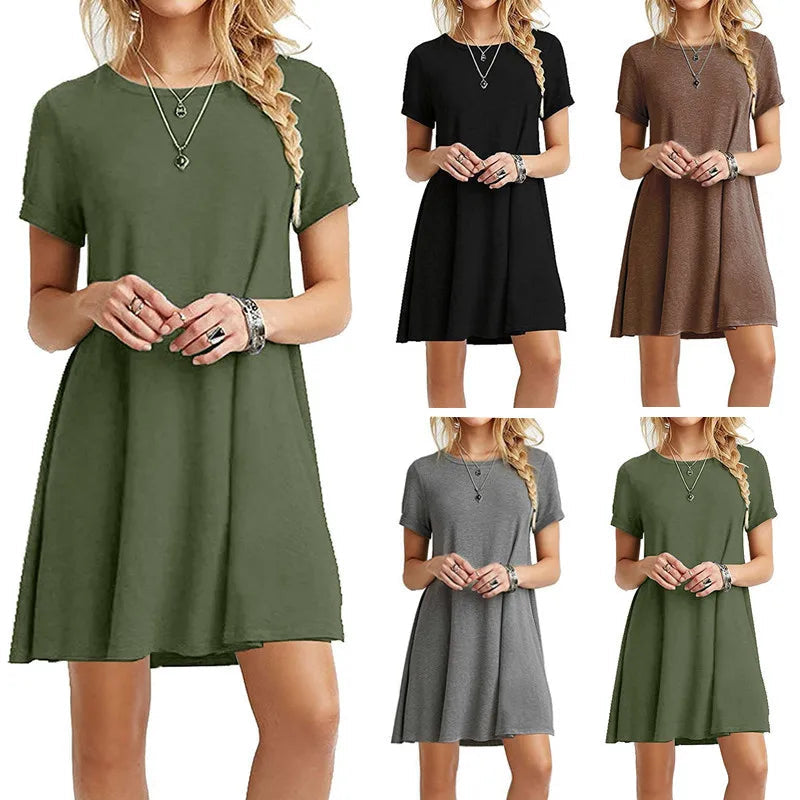 Femmes décontracté à manches courtes t-shirt robe Vintage col rond imprimé Mini robe ample élégant Simple Mini robe Streetwear robe d'été MAEJORKEN
