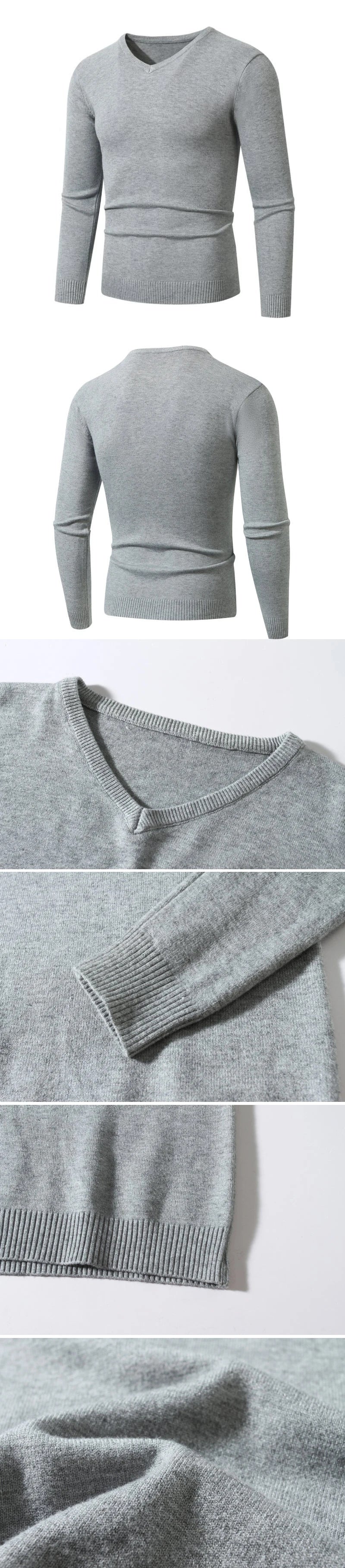 Pull tricoté à col en V pour hommes, couleur unie, manches longues, léger, décontracté, Business, coupe cintrée MAEJORKEN