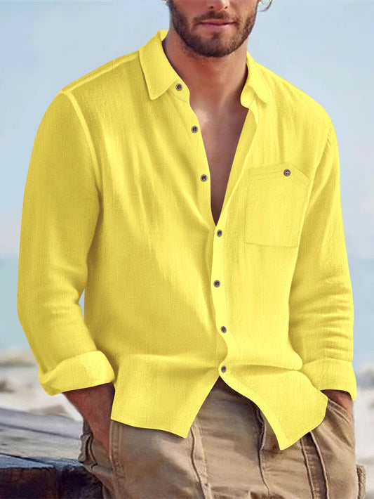 Chemise à manches longues en coton et chanvre pour hommes, ample et décontractée, avec col de poche, nouvelle collection automne 2025 MAEJORKEN