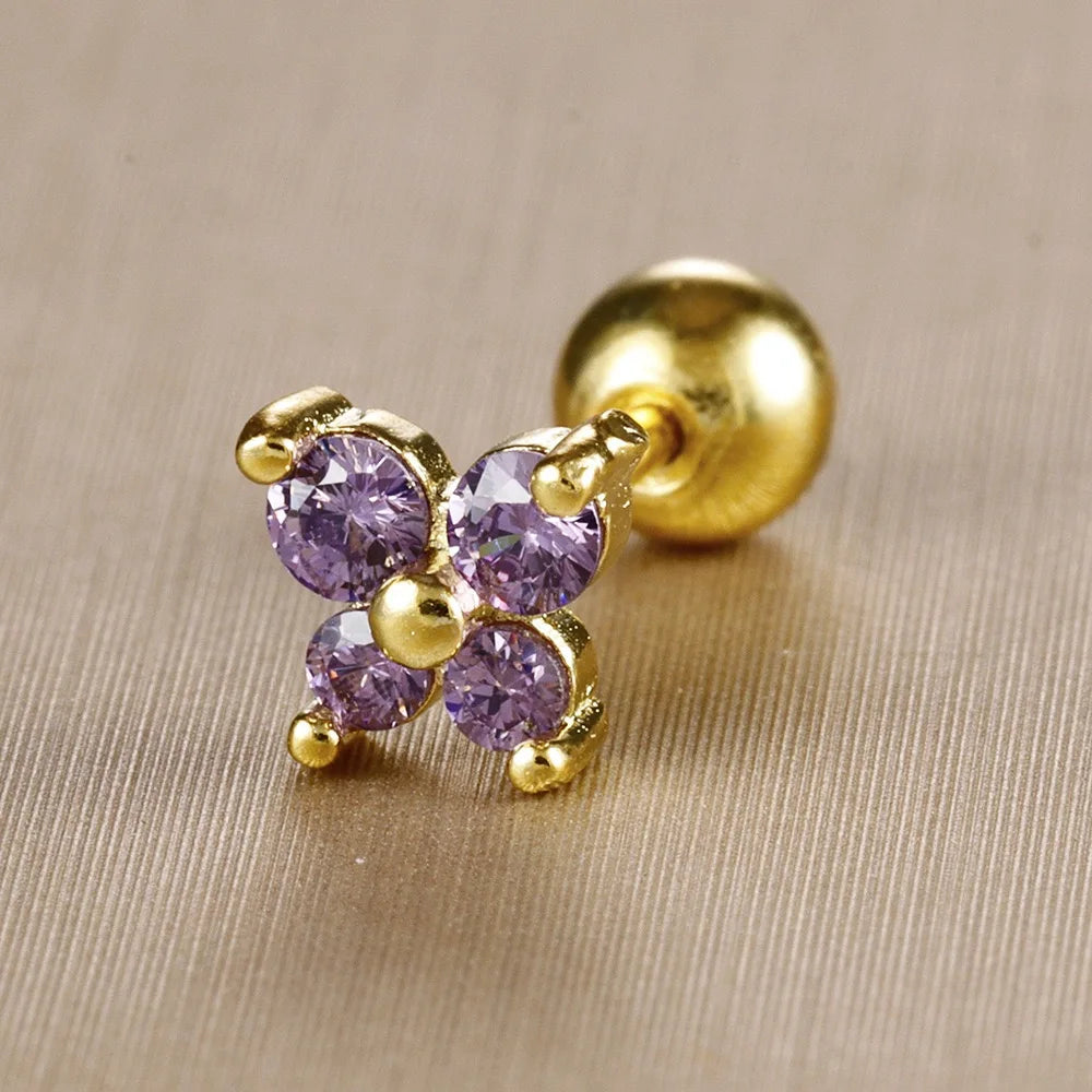 Mini boucles d'oreilles en acier inoxydable, pierre de naissance, 12 Constellation, Cartilage, papillon, bijoux de perçage hypoallergéniques, 1 pièce MAEJORKEN