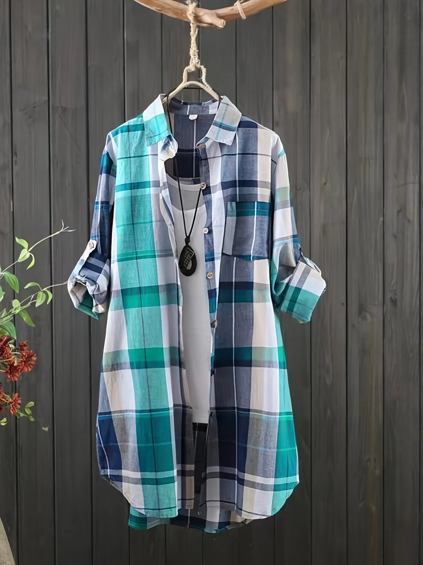 Chemise à carreaux à revers manches longues  du 1XL au 5XL