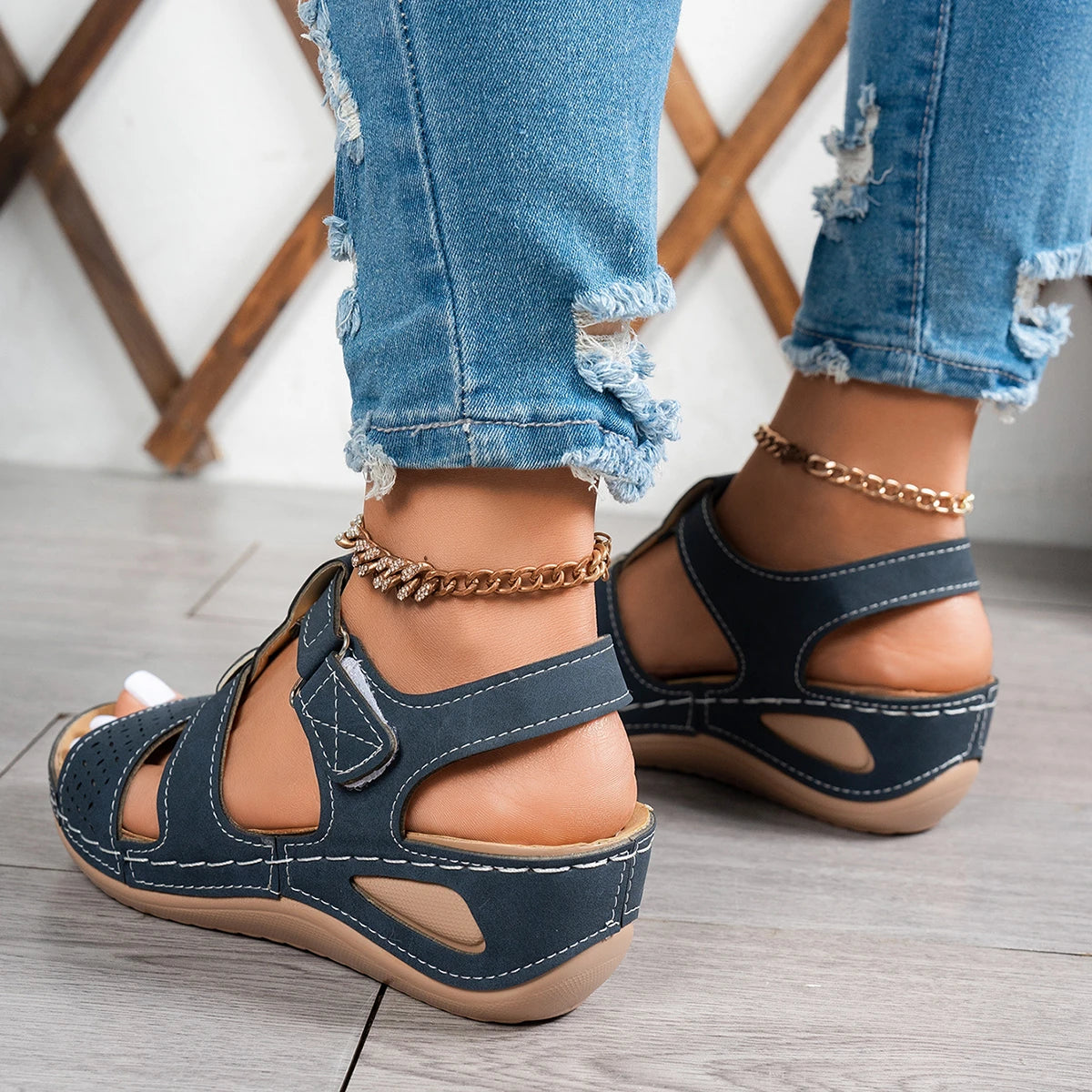 Sandales compensées orthopédiques haut de gamme pour femme, été 2026, à bout ouvert, antidérapantes, style vintage et rétro, chaussures décontractées à plateforme MAEJORKEN