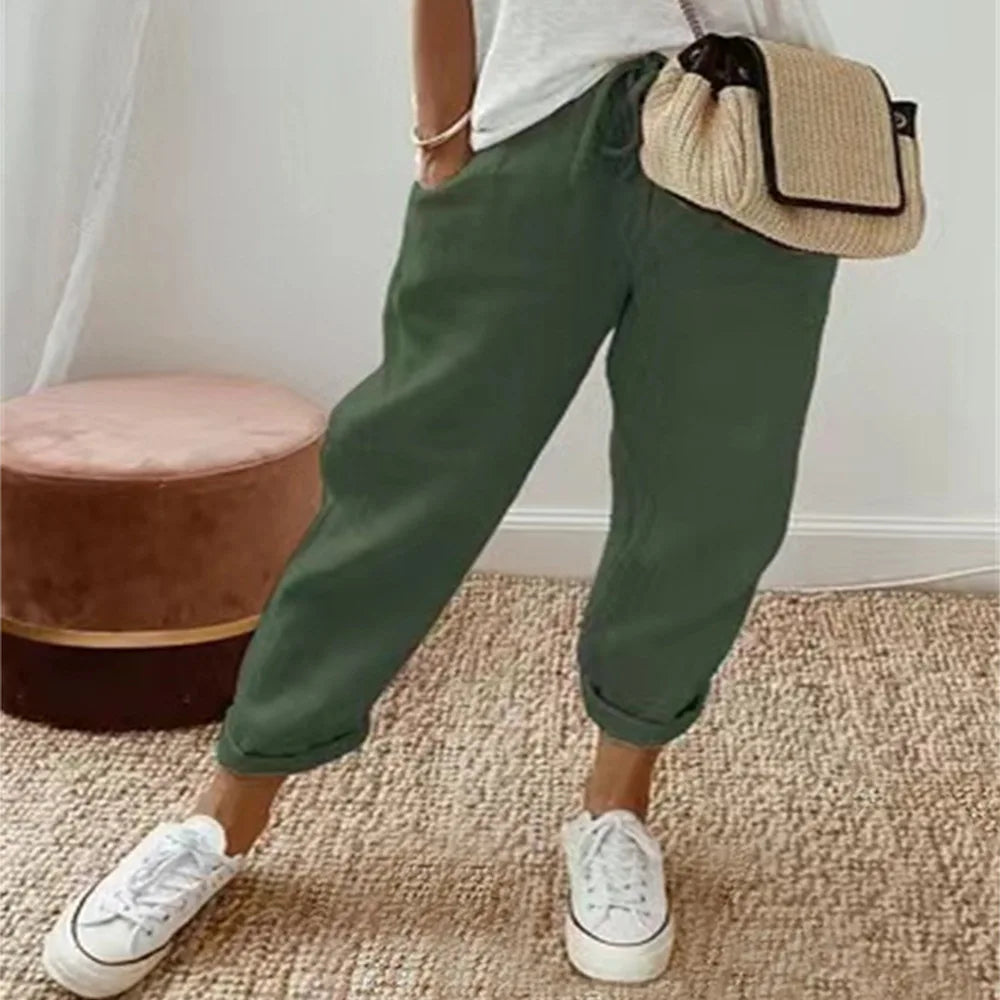 Pantalon mi-long en coton pour femmes, ligne à volants, Vintage, grande, grande taille, grande taille, décontracté, mode fête, bande ample, poche, été, printemps MAEJORKEN