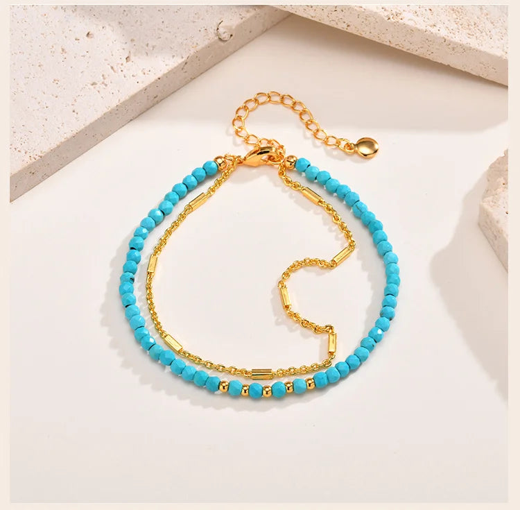 Bracelet turquoise pour femmes, bracelet double rond perlé, cadeau de bijoux plaqué or sans tarjuvenfree MAEJORKEN