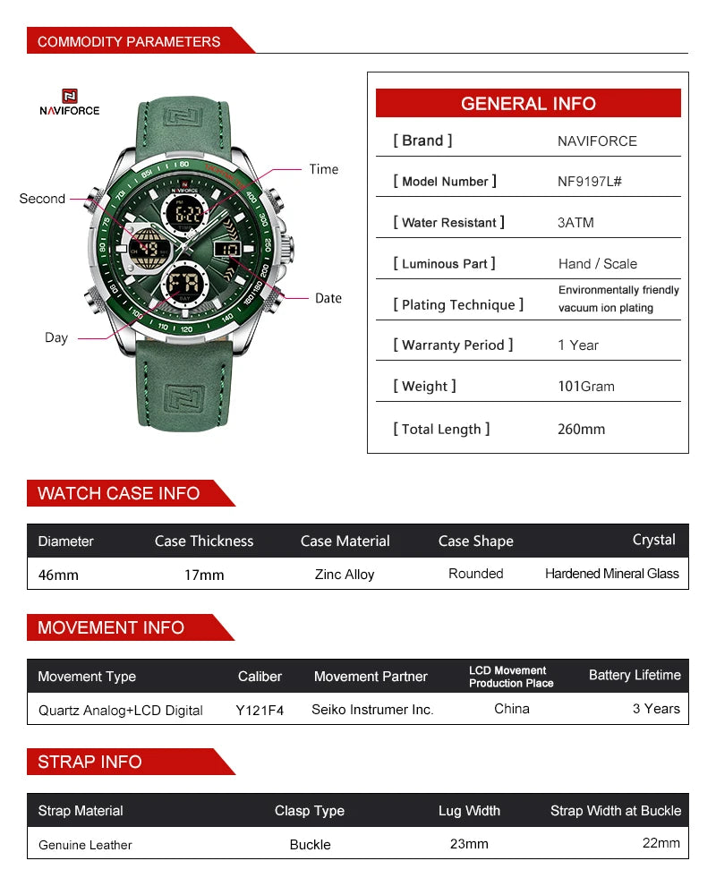 NAVIFORCE montre militaire pour hommes chronographe multifonction sport 3ATM étanche avec alarme affichage jour et Date horloge cadeaux masculins MAEJORKEN