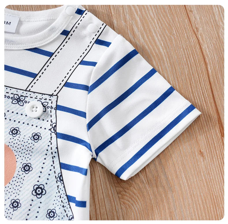 Vêtements de bébé ours de dessin animé mignon pour garçons et filles, fausse sangle initiée, confortable et doux, combinaison d'été à manches courtes, 0-18 MAEJORKEN