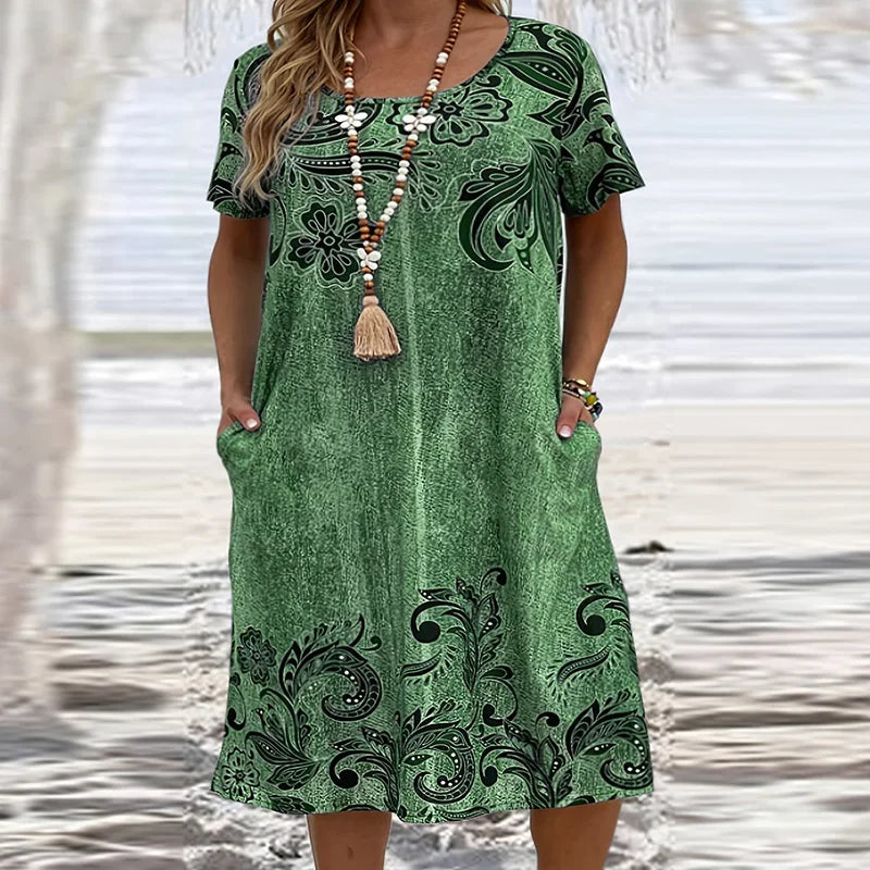 Robe mi-longue pour femmes, grande taille, ample, col rond, Vintage, imprimé, poches, décontractée, robe de soirée, été, 20224, XL-6XL MAEJORKEN
