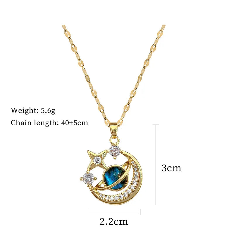 Collier de la série Star Series en acier au titane pour femme, pendentif planète lune et astronome, colliers de la présidence, cadeaux de bijoux, document doré, luxe abordable MAEJORKEN